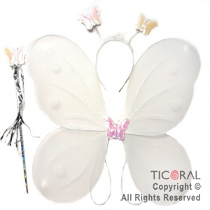 ALAS DE MARIPOSA CON VINCHA Y VARITA BLANCO x 1